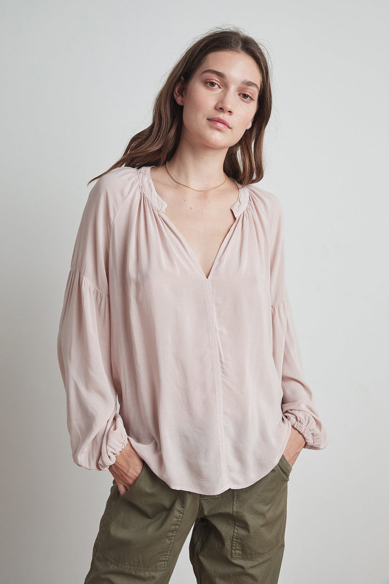 ELAINE RAYON CHALLIS LONG SLEEVE PEASANT TOP