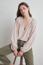 ELAINE RAYON CHALLIS LONG SLEEVE PEASANT TOP