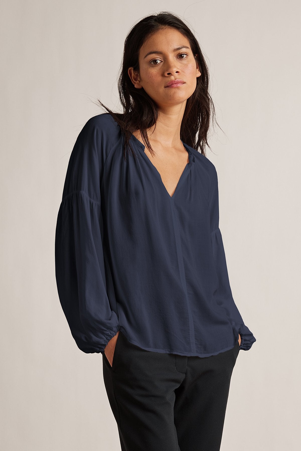 ELAINE RAYON CHALLIS LONG SLEEVE PEASANT TOP