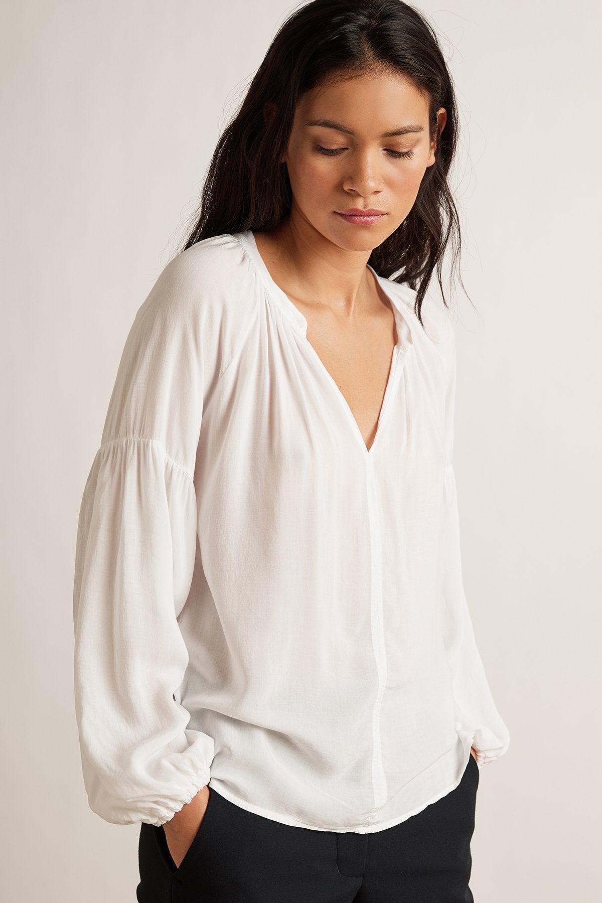 ELAINE RAYON CHALLIS LONG SLEEVE PEASANT TOP