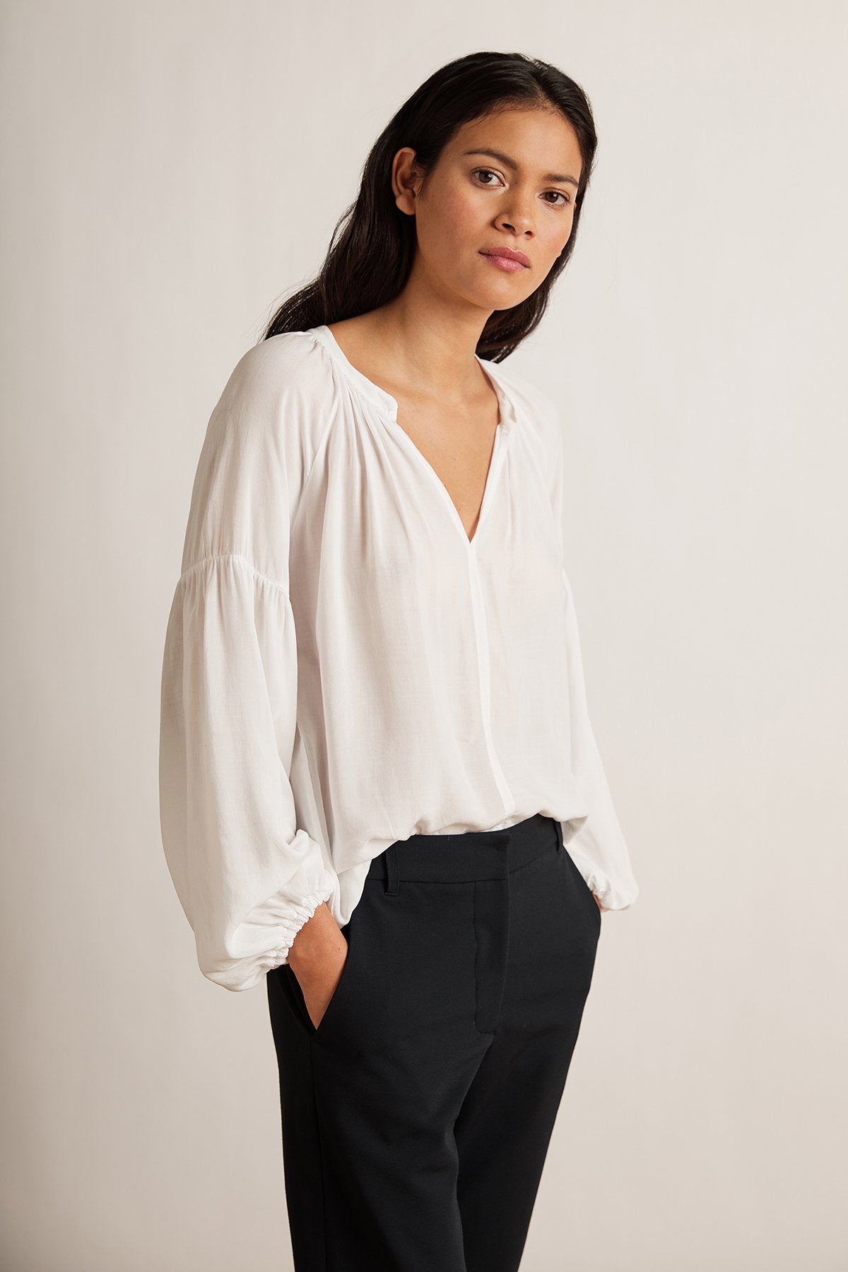 ELAINE RAYON CHALLIS LONG SLEEVE PEASANT TOP