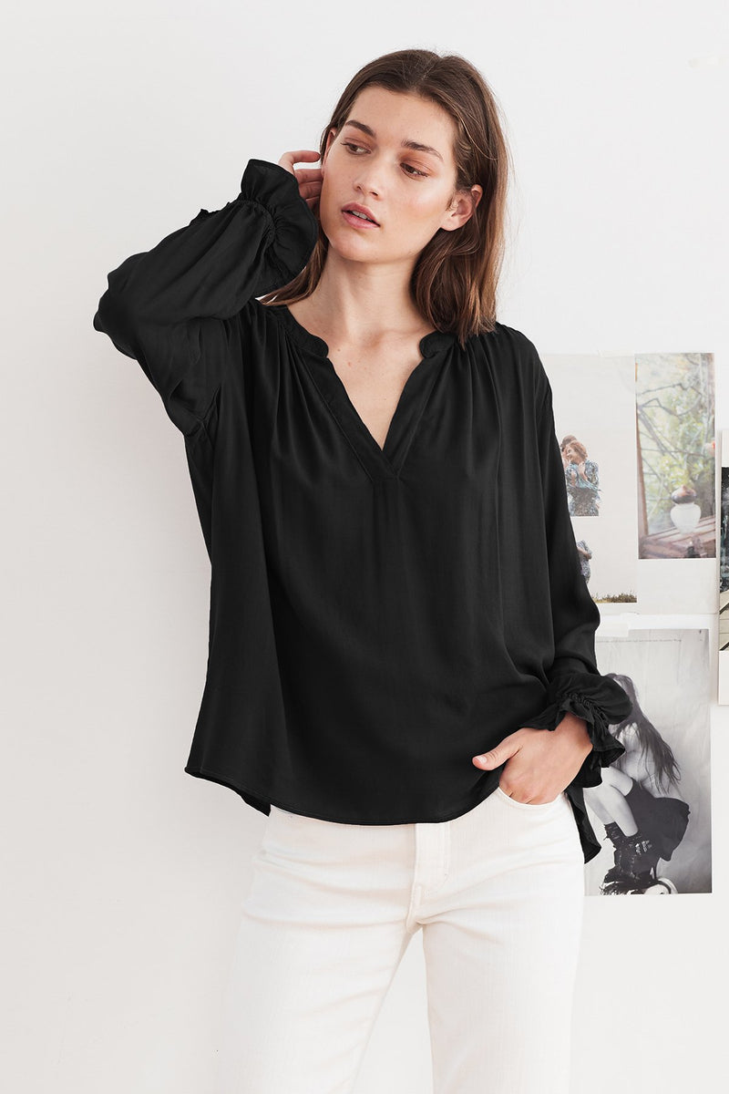 MARLENA RAYON CHALLIS V-NECK BLOUSE