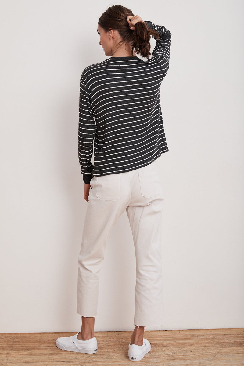 THETA RIBBED STRIPE CREW NECK TOP