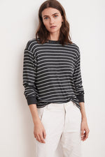 THETA RIBBED STRIPE CREW NECK TOP