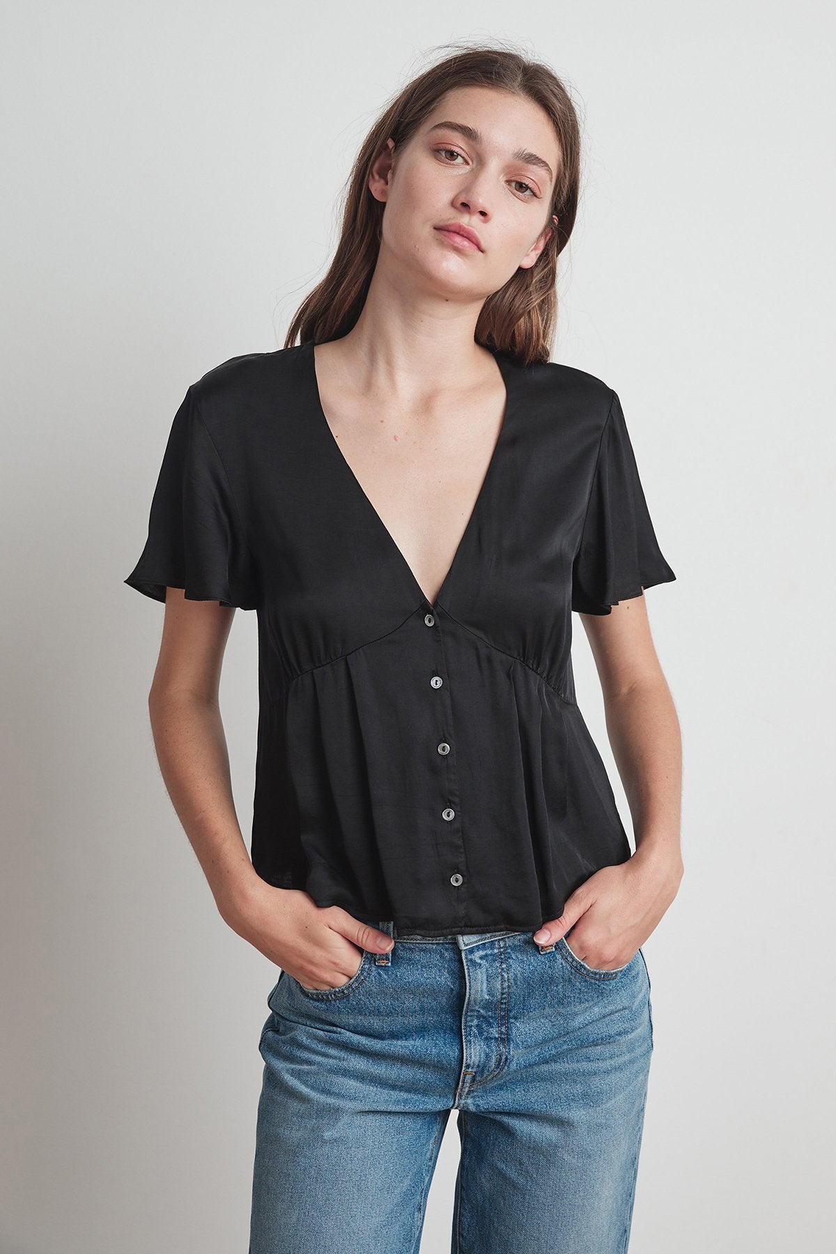 MAISIE SATIN VISCOSE BUTTON-UP BLOUSE