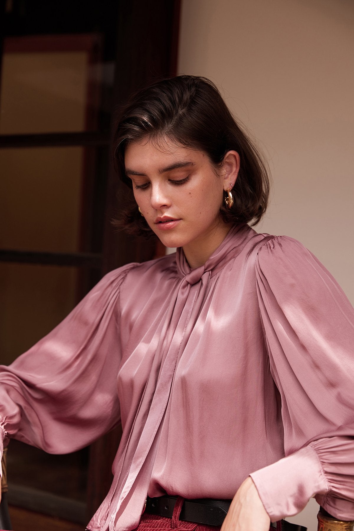 ALANNA SATIN VISCOSE BOW TIE BLOUSE