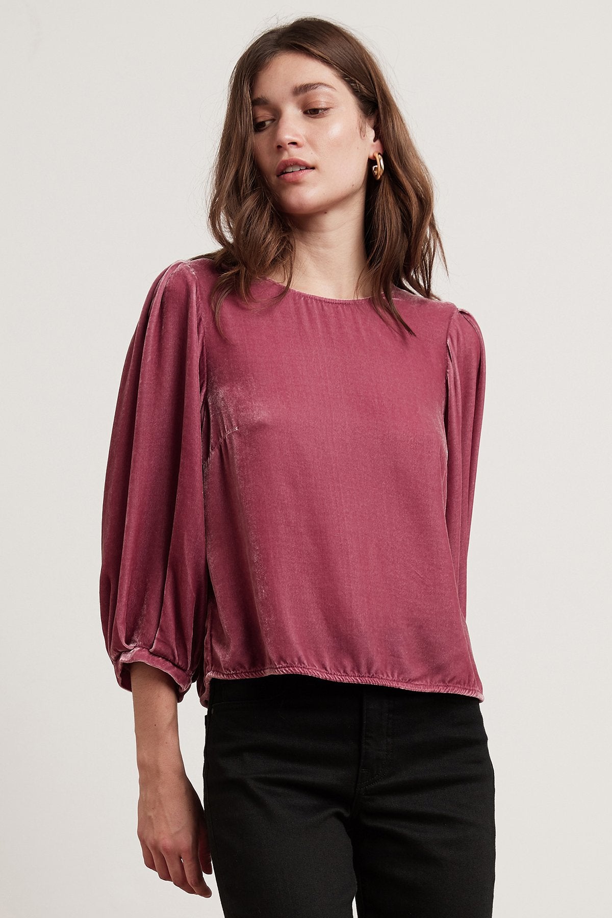 BRENDA SILK VELVET  3/4 PUFF SLEEVE TOP