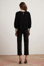 BRENDA SILK VELVET  3/4 PUFF SLEEVE TOP