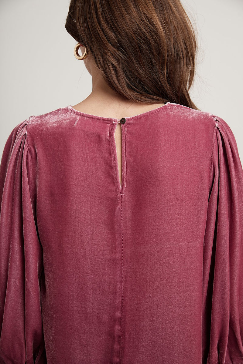 BRENDA SILK VELVET  3/4 PUFF SLEEVE TOP