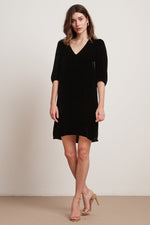 CARISSA SILK VELVET PUFF SLEEVE DRESS