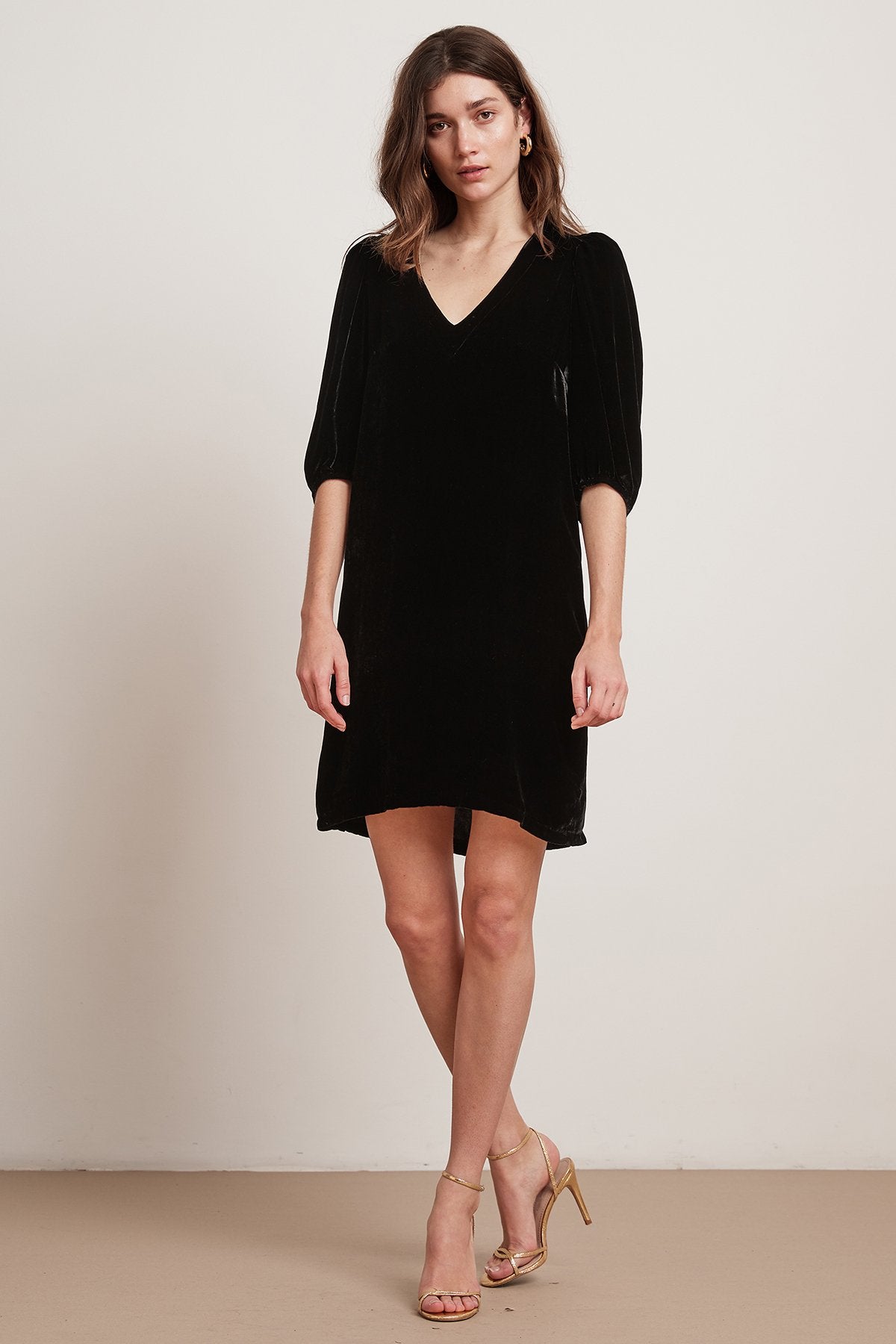 CARISSA SILK VELVET PUFF SLEEVE DRESS