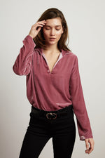 DALILI SILK VELVET COLLARED TOP