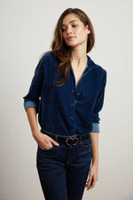 JENSINE VELVET BUTTON UP SHIRT