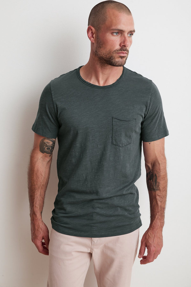 CHAD RAW EDGE COTTON SLUB POCKET TEE