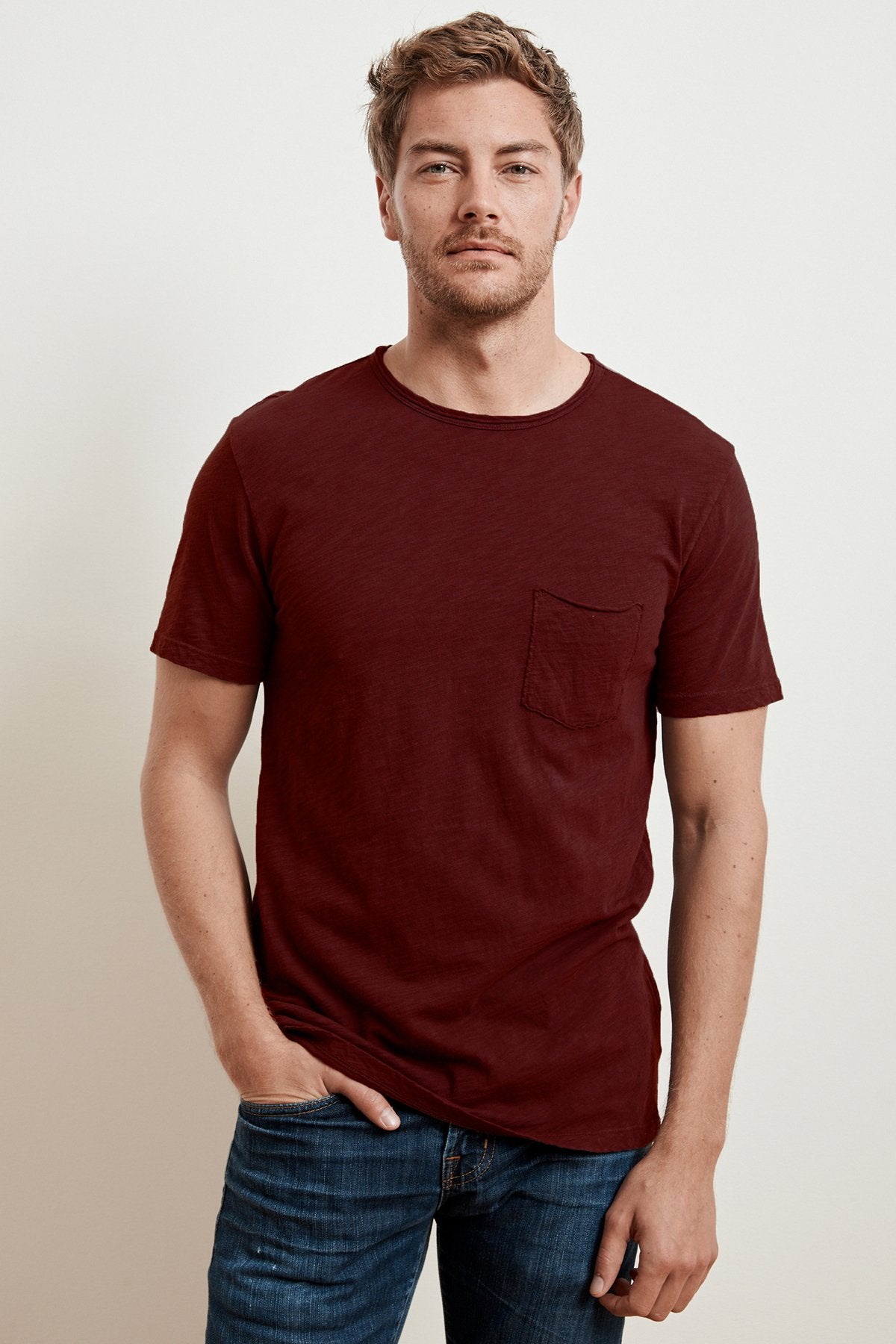 CHAD RAW EDGE COTTON SLUB POCKET TEE