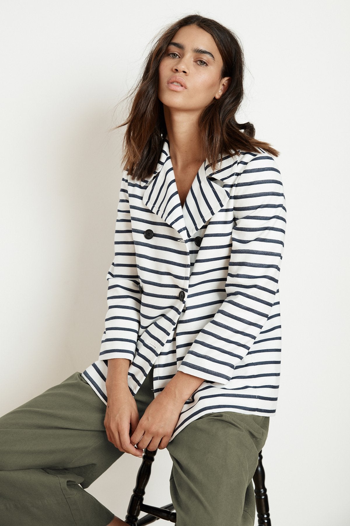 ALAYSIA STRIPED COTTON CANVAS PEACOAT