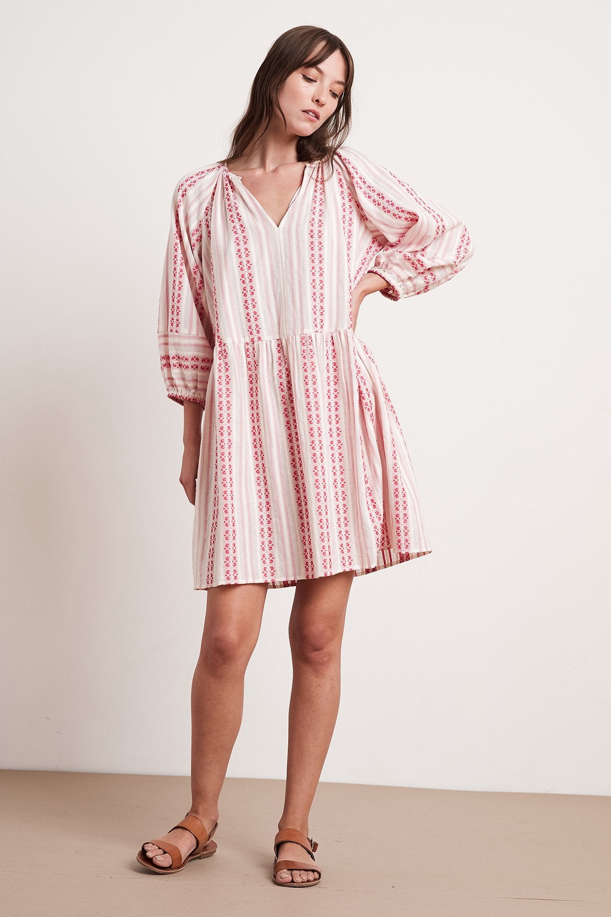 NONA STRIPE JACQUARD PEASANT DRESS