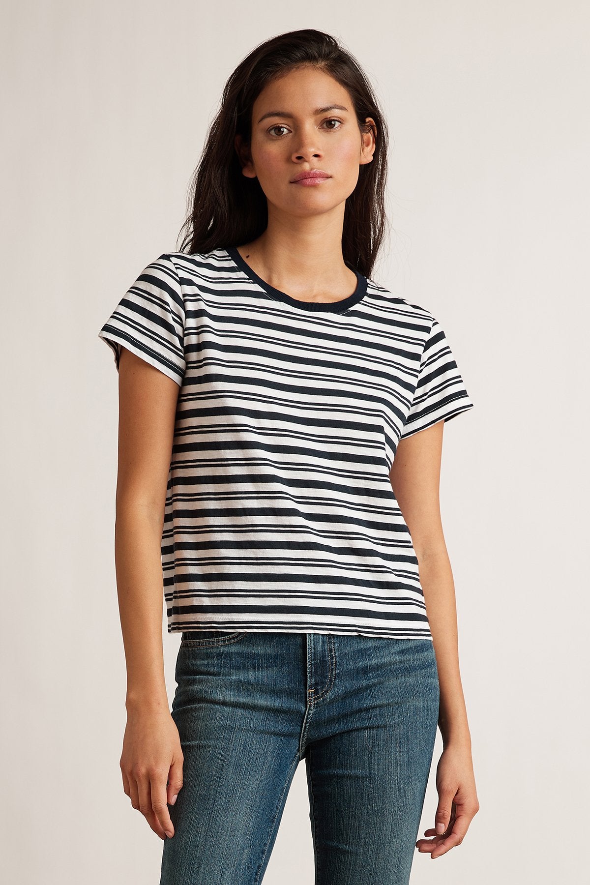 MIA STRIPE JERSEY SHORT SLEEVE CREW NECK TEE