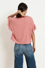 ADALINE STRIPE LINEN KNIT RUFFLE SLEEVE TEE