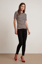 SHELLY STRIPE RIBBED CREW NECK SHORT SLEEVE TEE