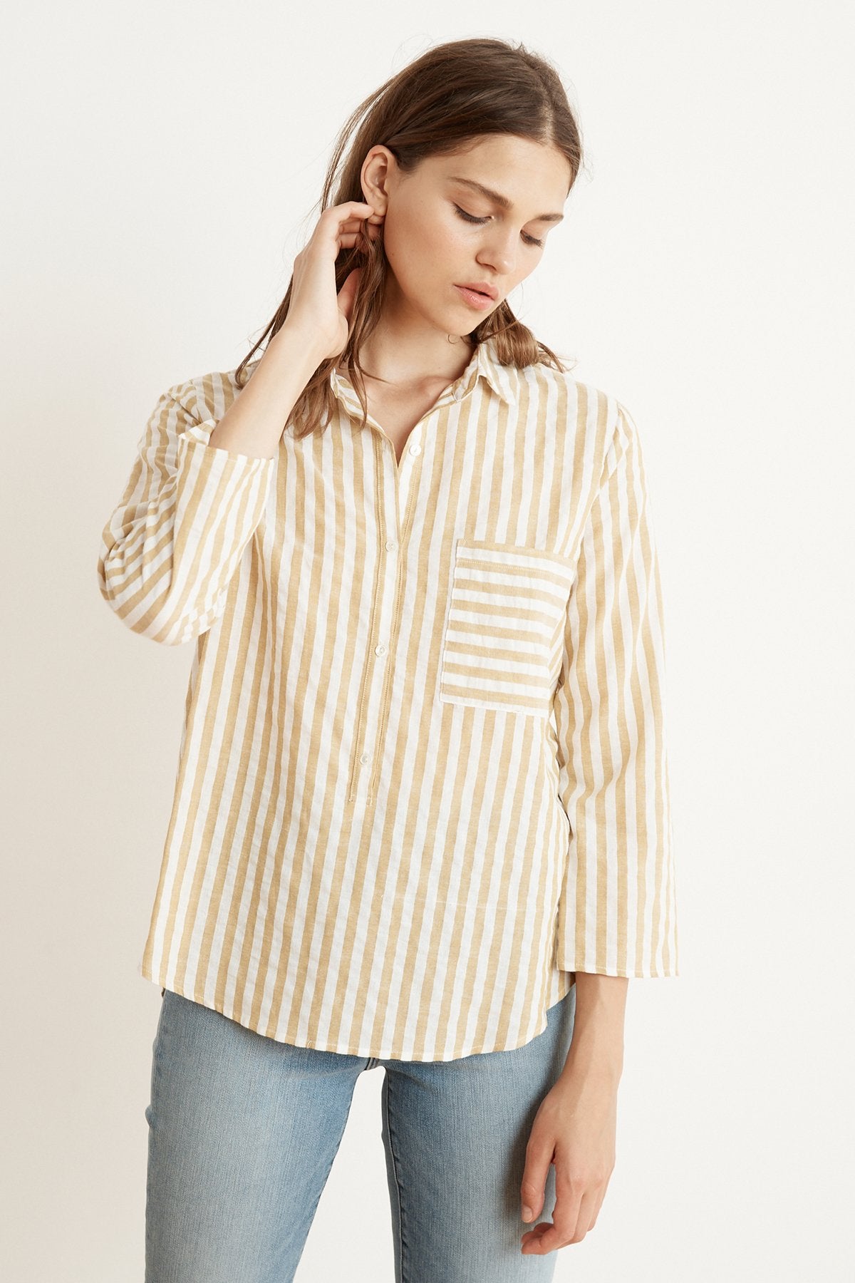 TAMMY STRIPE WOVEN LONG SLEEVE BUTTON-UP SHIRT