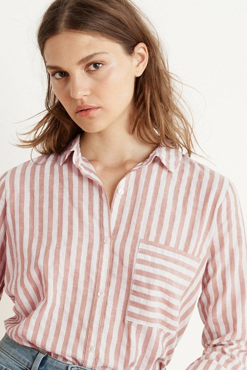 TAMMY STRIPE WOVEN LONG SLEEVE BUTTON-UP SHIRT