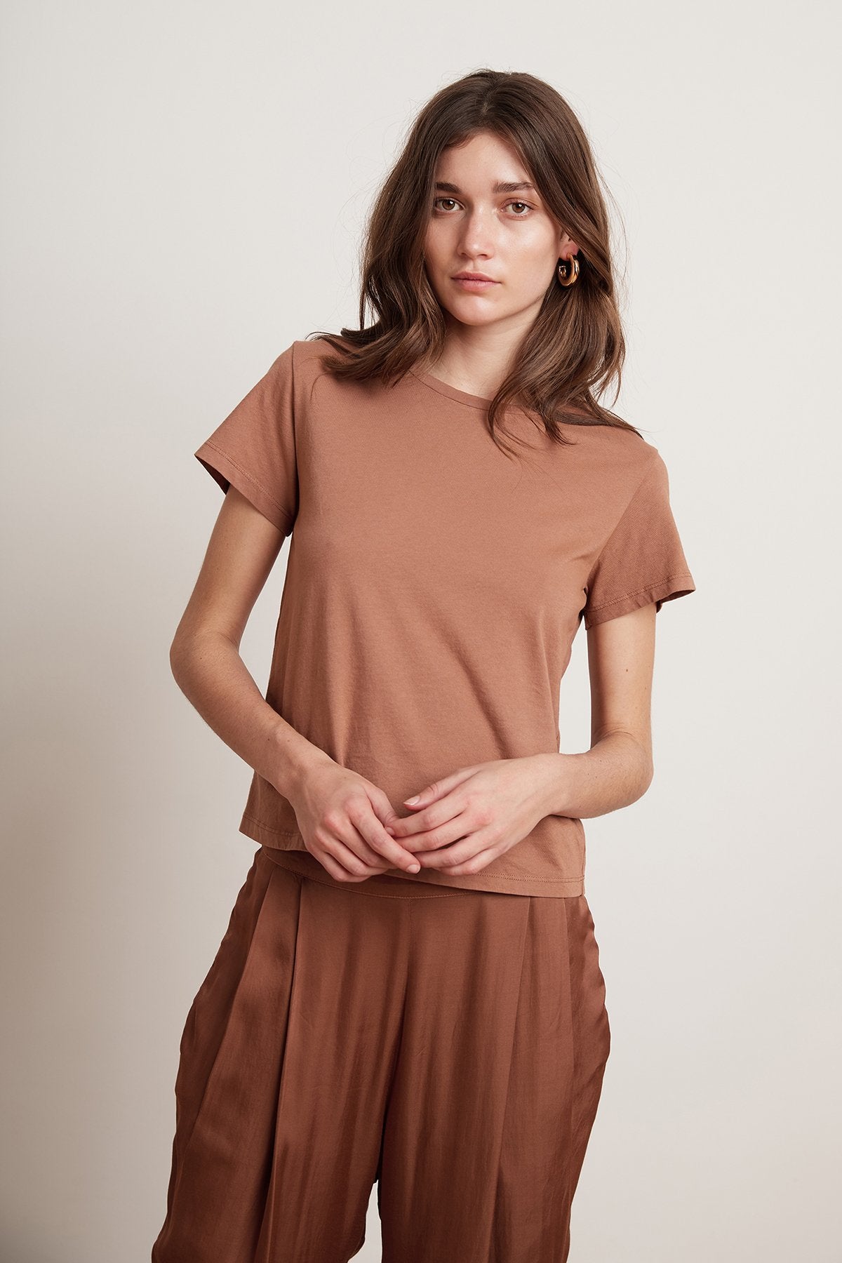 FRANKIE JERSEY SUEDE CREW NECK TEE