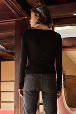 JANESSA TENCEL LONG SLEEVE FAUX WRAP TOP