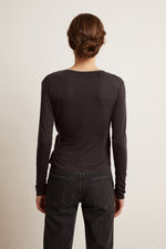 JANESSA TENCEL LONG SLEEVE FAUX WRAP TOP