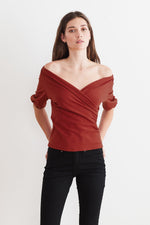 LEE TENCEL JERSEY PUFF SLEEVE WRAP TOP