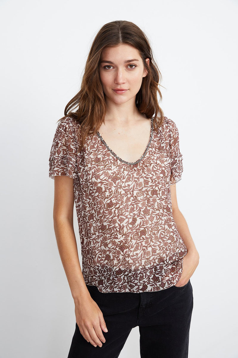 TRACIA SCOOP NECK PRINTED BLOUSE