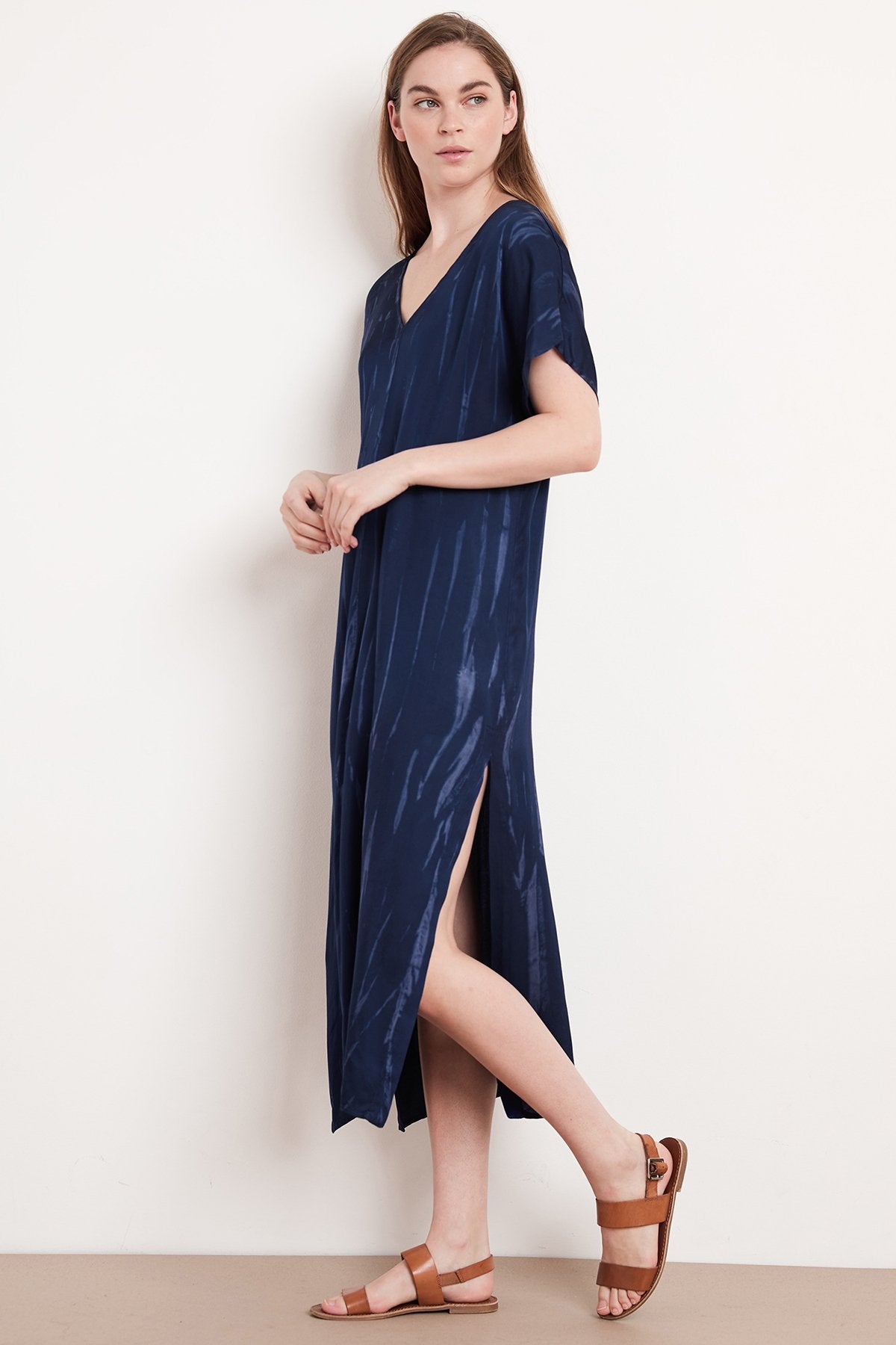 VALERIE TIE DYE SATIN KAFTAN DRESS