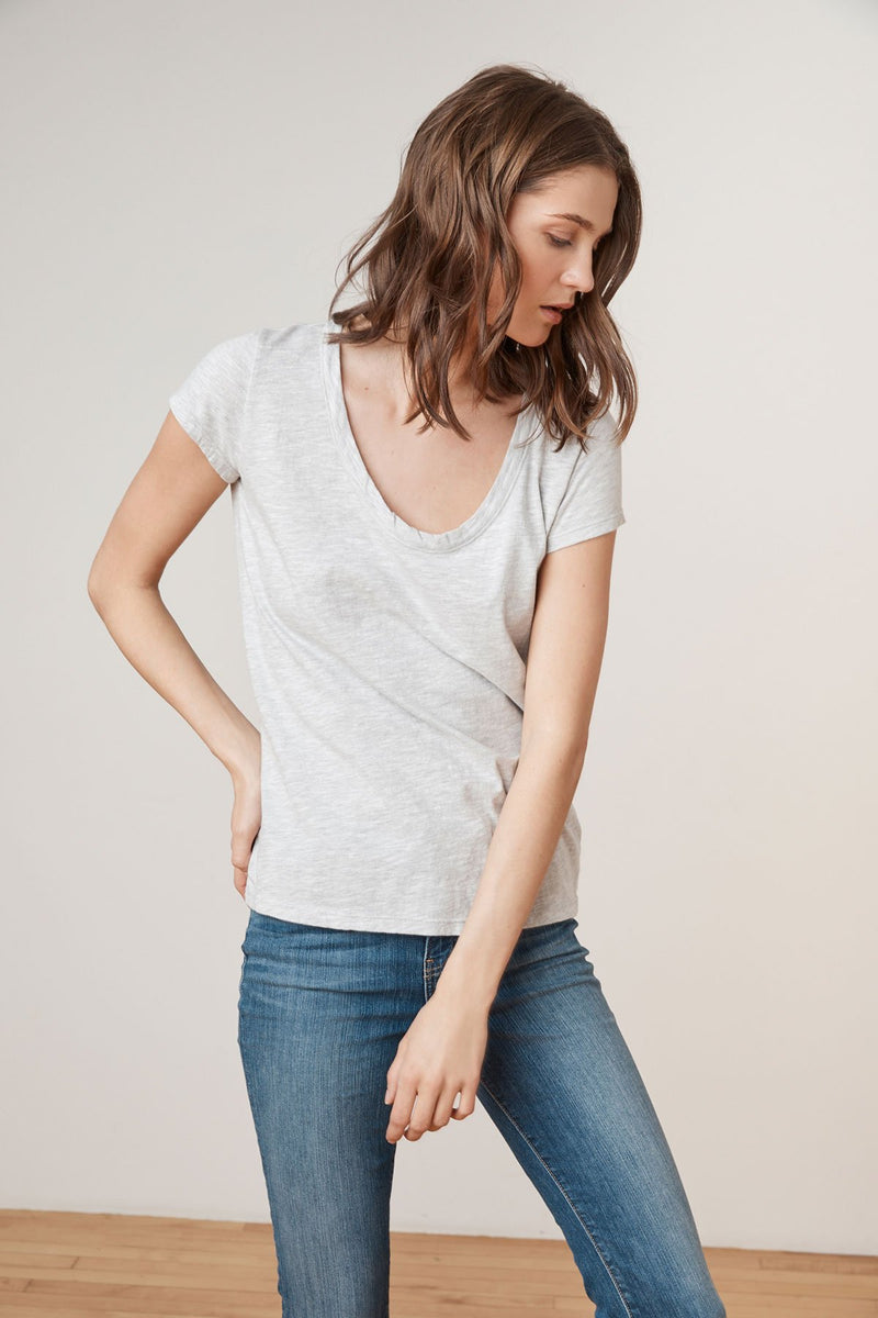 KIRA HEATHER GREY ORIGINAL SLUB SCOOP NECK TEE