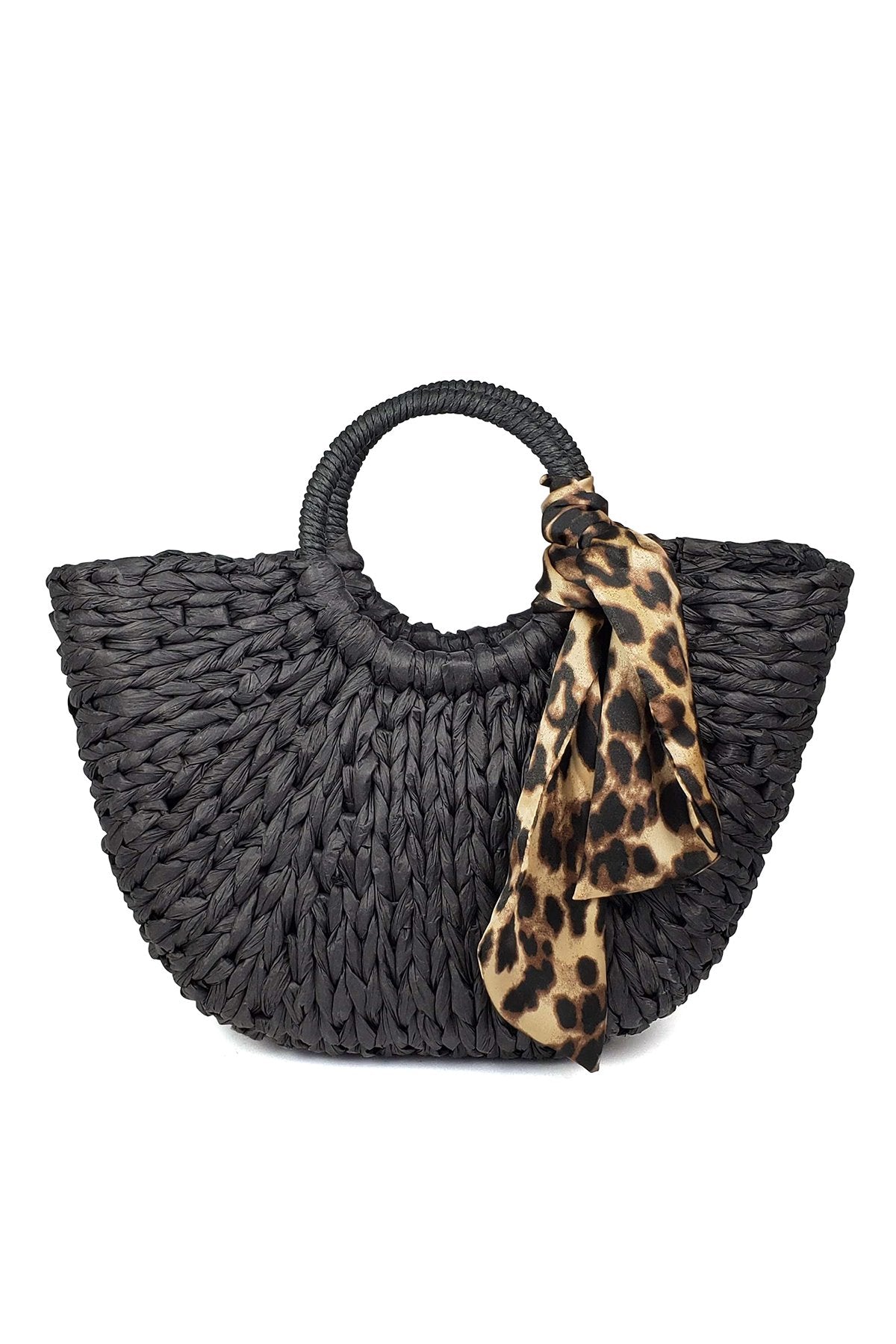 EVE ROUND HANDLE LEOPARD SCARF TOTE