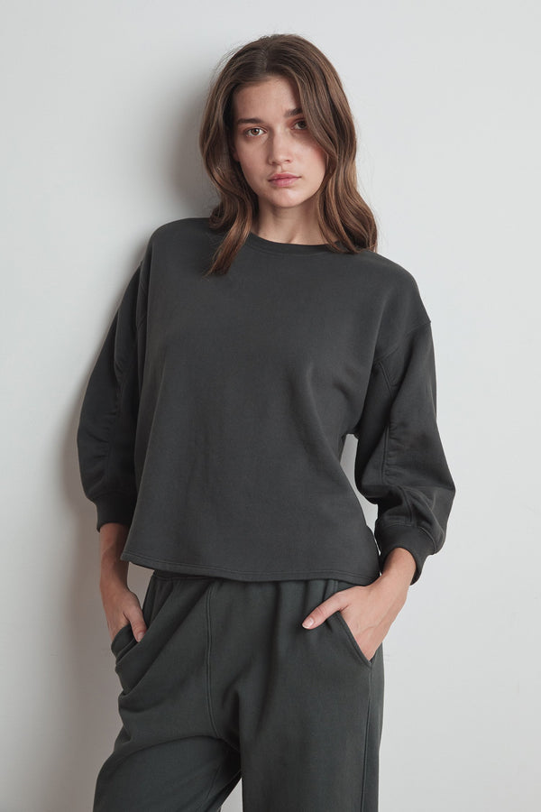 ADDILYN VINTAGE FLEECE SHIRRED SLEEVE PULLOVER