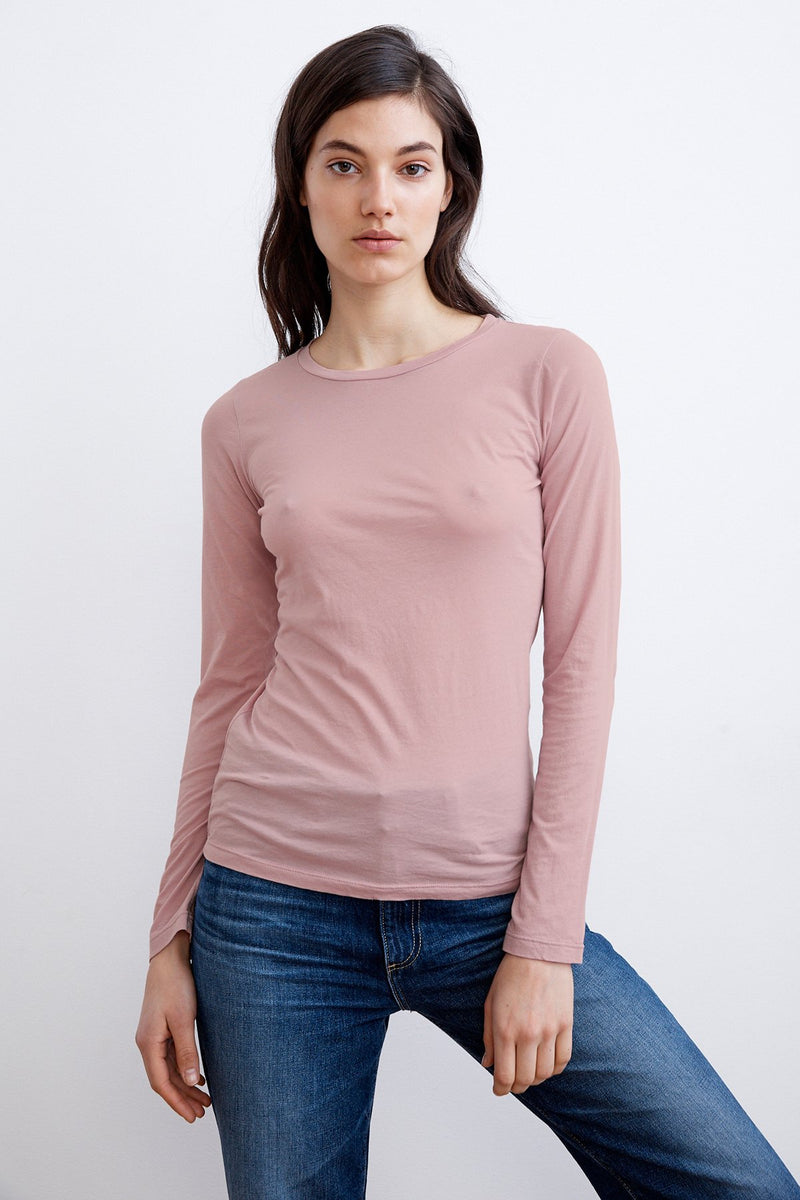 ZOFINA GAUZY WHISPER FITTED CREW NECK TEE