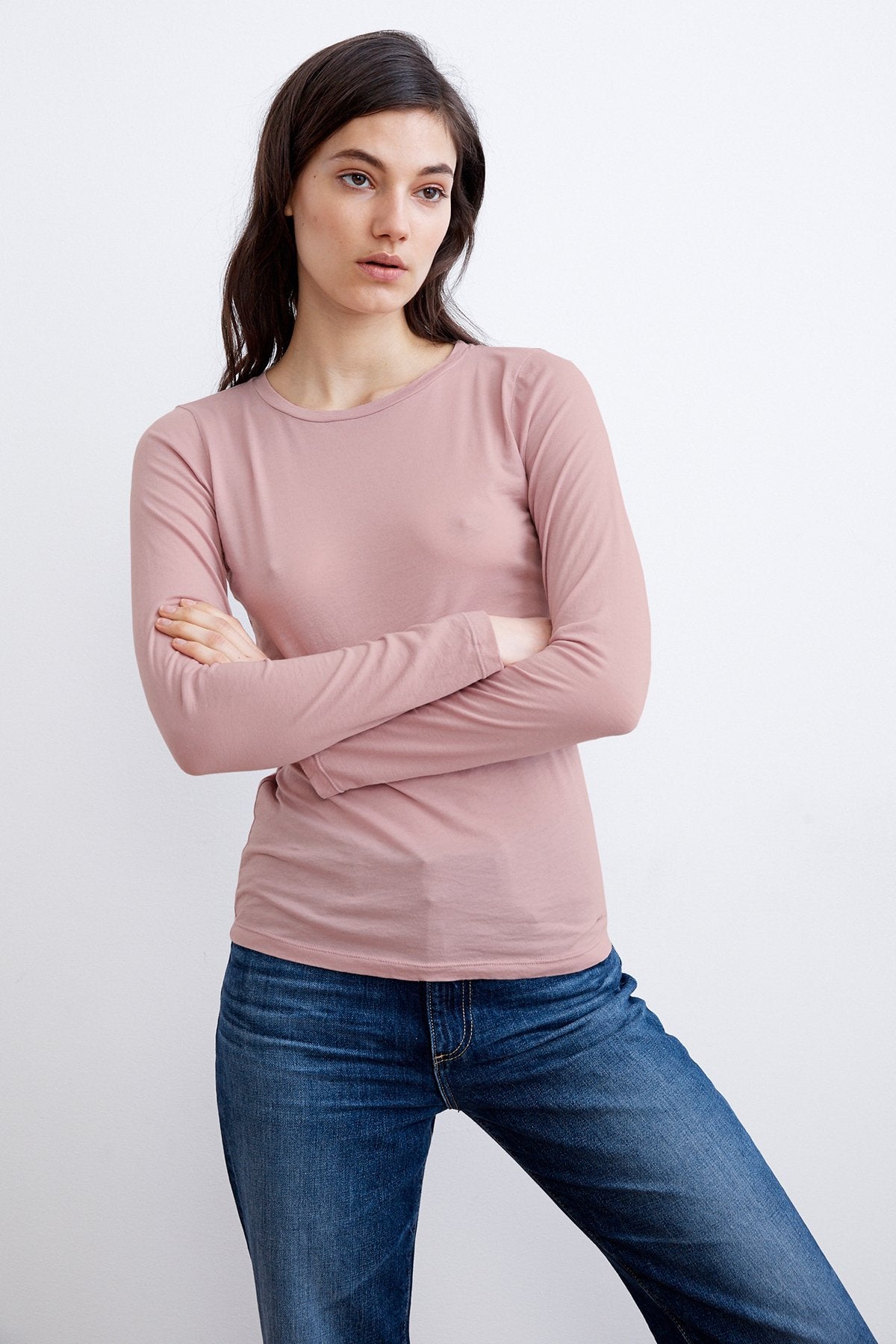 ZOFINA GAUZY WHISPER FITTED CREW NECK TEE