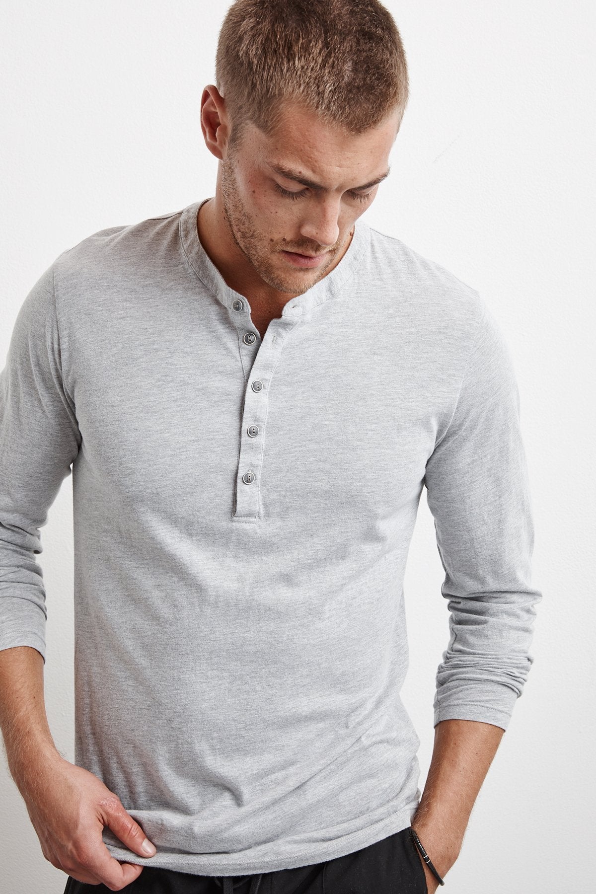 ALVARO HEATHER GREY COTTON JERSEY HENLEY