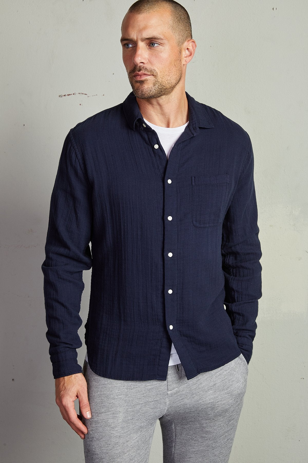 ELTON COTTON WOVEN BUTTON-UP SHIRT