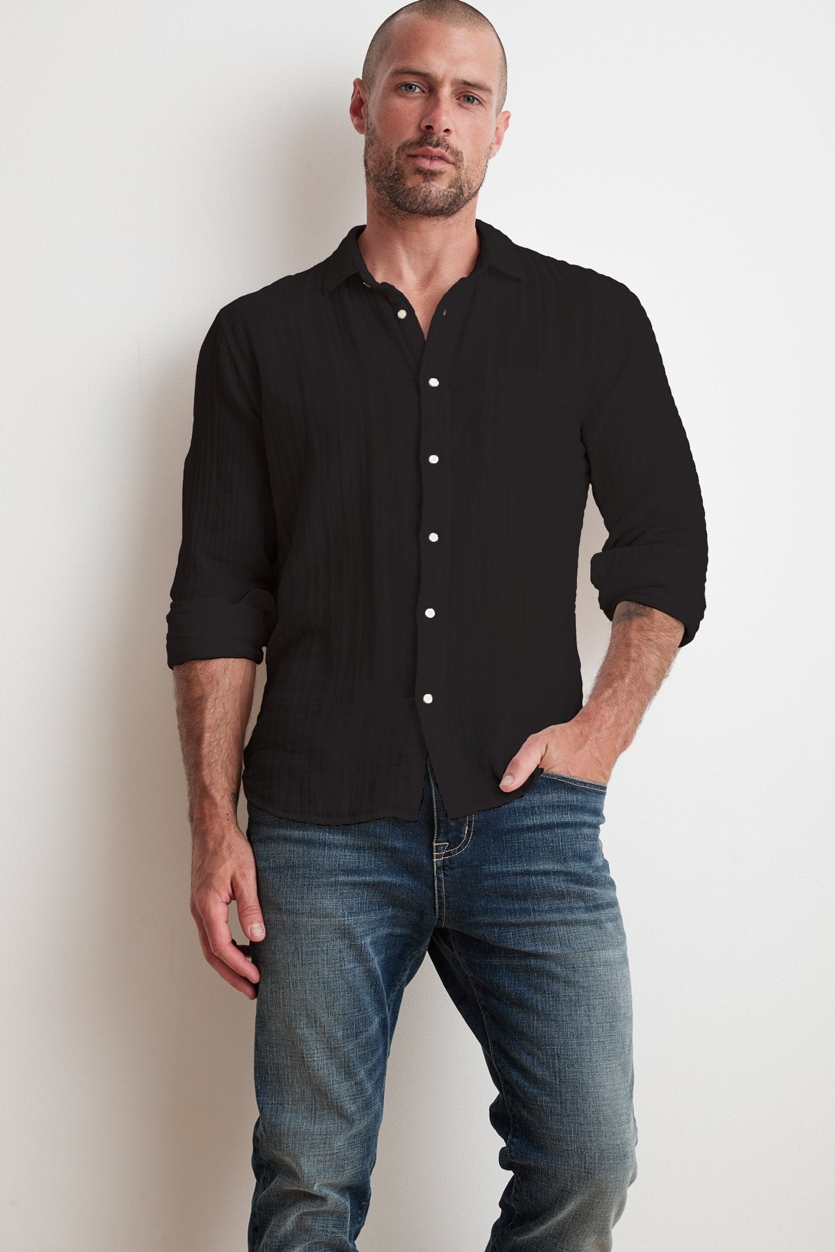 ELTON COTTON WOVEN BUTTON-UP SHIRT