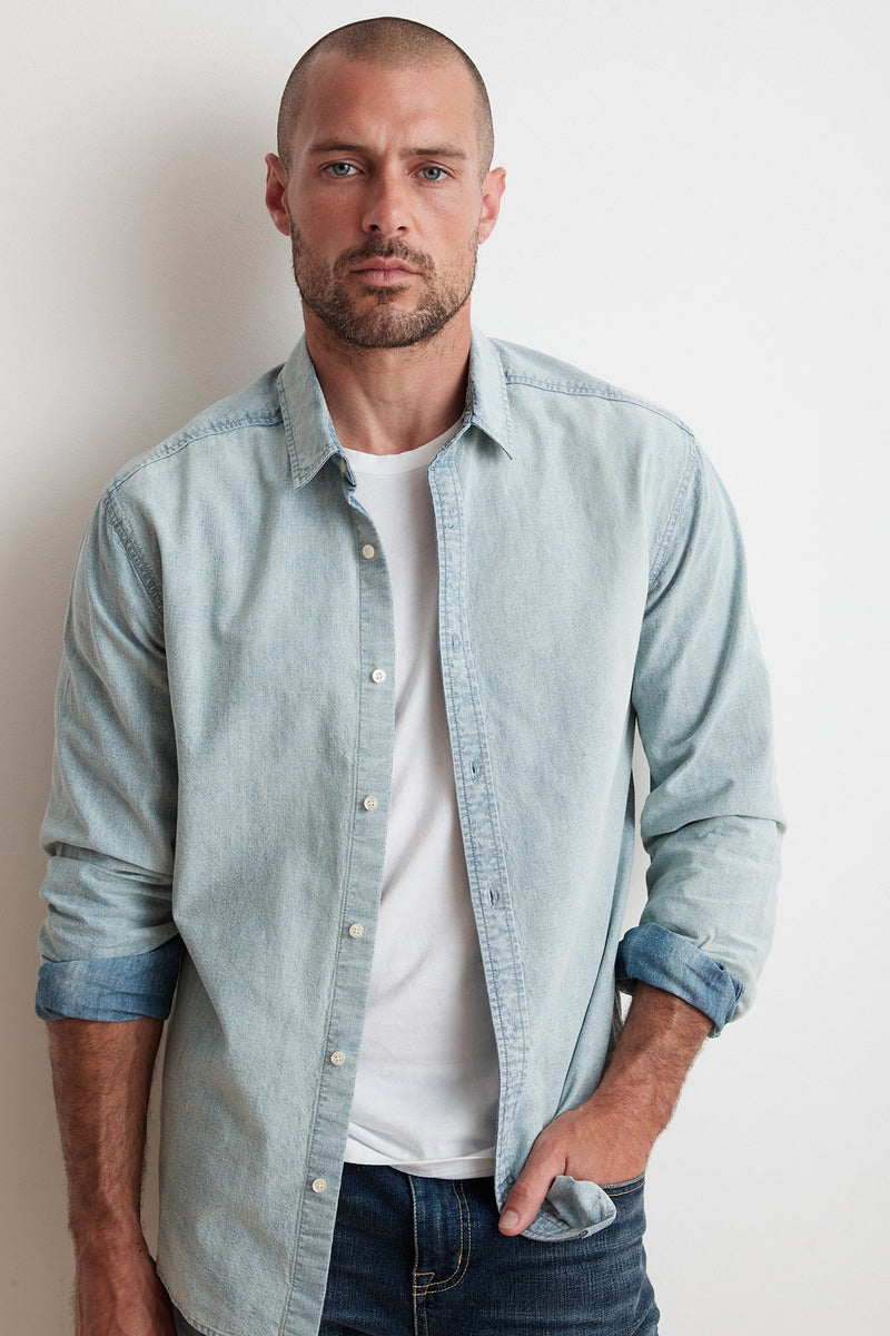 PHOENIX COTTON CHAMBRAY BUTTON UP SHIRT