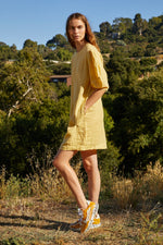 DEVON WOVEN LINEN PUFF SLEEVE DRESS