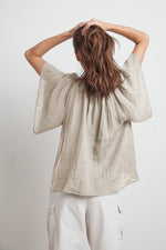 KALILA WOVEN LINEN RUFFLE SLEEVE TOP