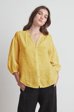 MATEA WOVEN LINEN BUTTON UP BLOUSE