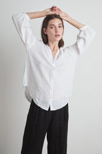 MATEA WOVEN LINEN BUTTON UP BLOUSE