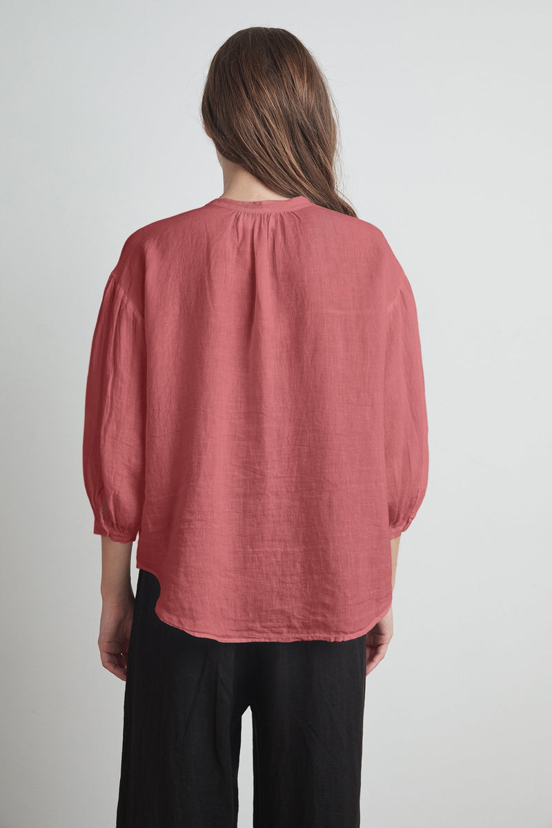 MATEA WOVEN LINEN BUTTON UP BLOUSE