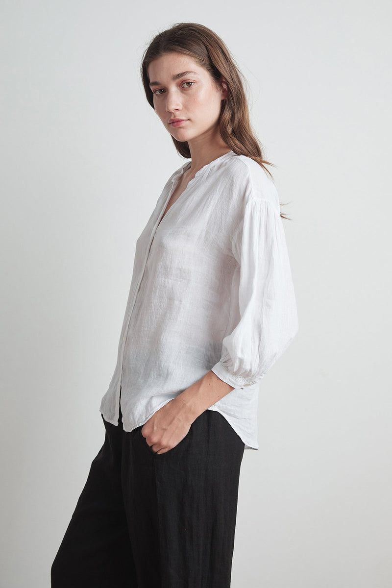 MATEA WOVEN LINEN BUTTON UP BLOUSE