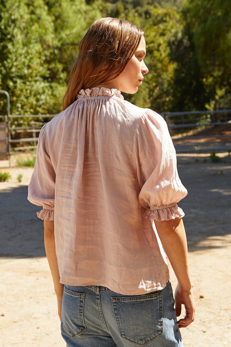 ROSABEL WOVEN LINEN PUFF SLEEVE TOP