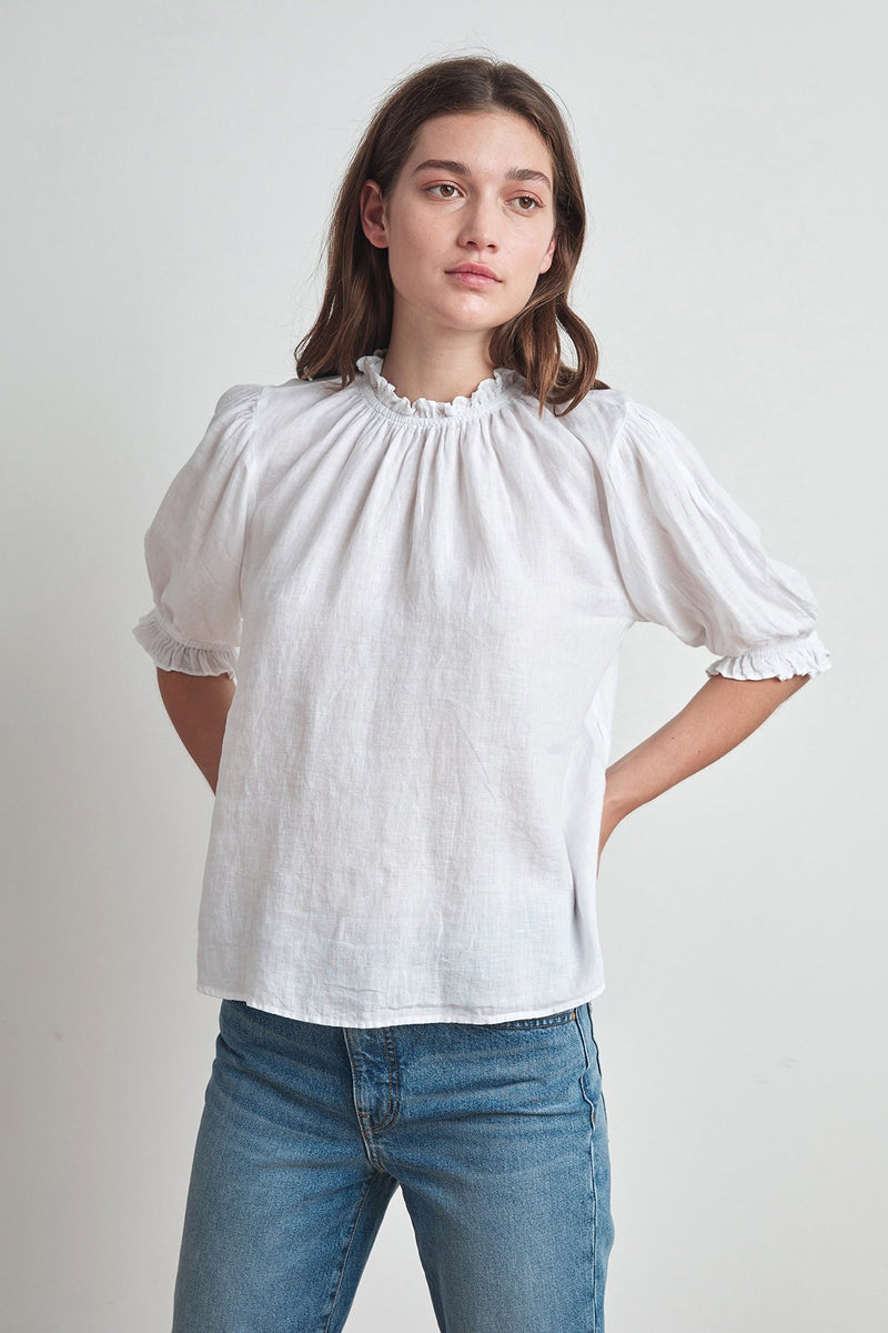 ROSABEL WOVEN LINEN PUFF SLEEVE TOP