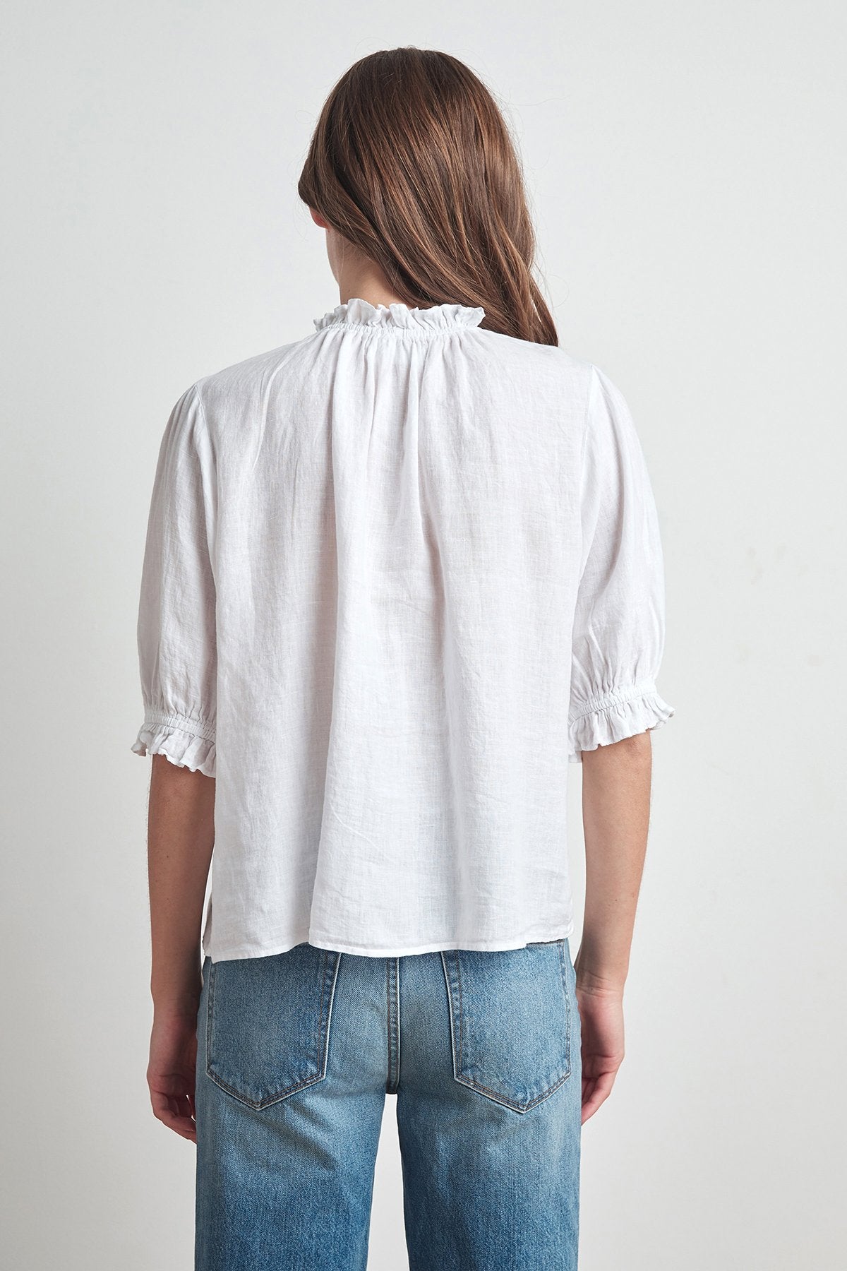 ROSABEL WOVEN LINEN PUFF SLEEVE TOP